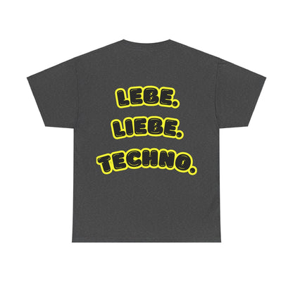 Techno Love Unisex Fan T-Shirt - Bassline Merch Slogan Gelb Design