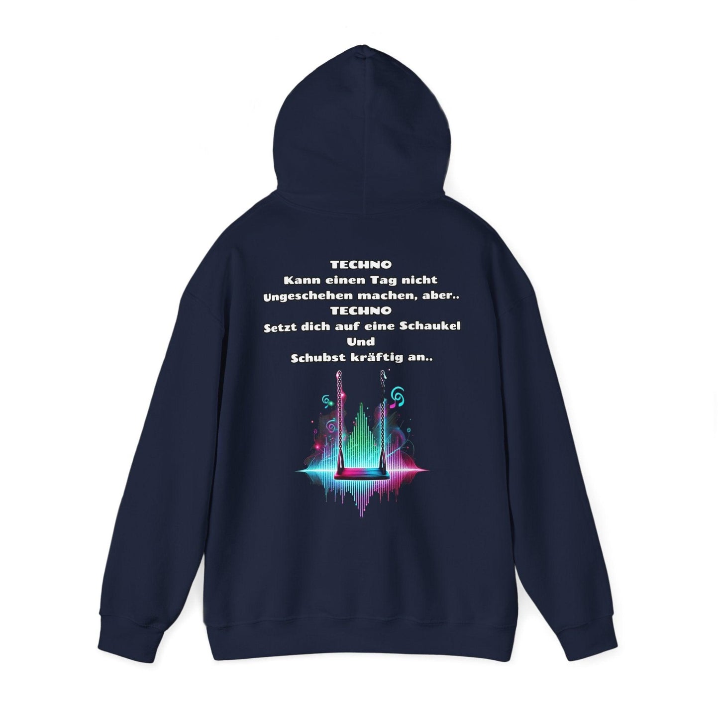Techno Swing Unisex Hoodie - Schaukel mit Lichtern und Frequenzlinien Design