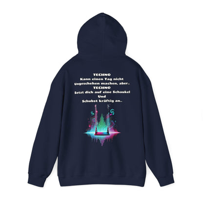 Techno Swing Unisex Hoodie - Schaukel mit Lichtern und Frequenzlinien Design