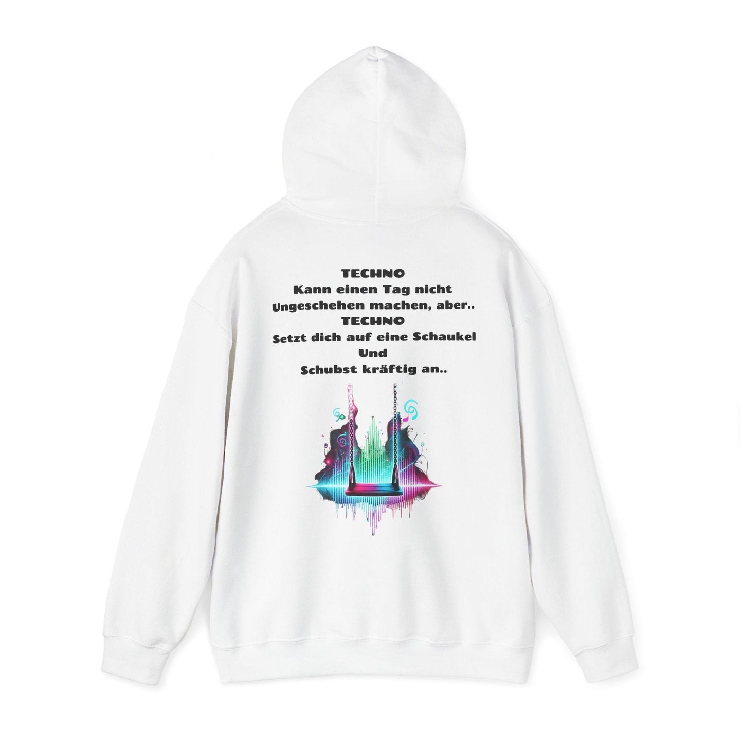 Techno Swing Unisex Hoodie - Schaukel mit Lichtern und Frequenzlinien Design