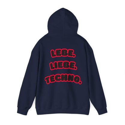 Techno Love Unisex Hoodie - Bassline Merch Slogan Rot Design