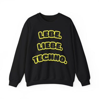 Techno Love Unisex Sweatshirt - Bassline Merch Slogan Gelb Design