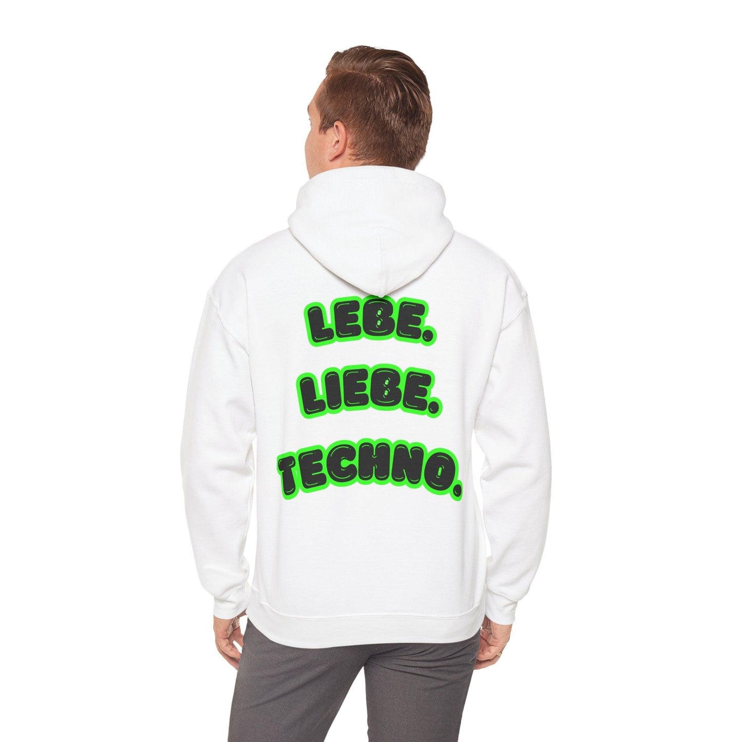 Techno Love Unisex Hoodie - Bassline Merch Slogan Grün Design