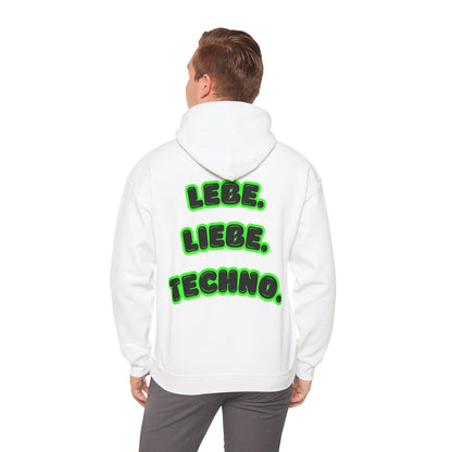 Techno Love Unisex Hoodie - Bassline Merch Slogan Grün Design