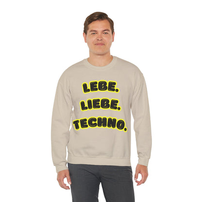 Techno Love Unisex Sweatshirt - Bassline Merch Slogan Gelb Design