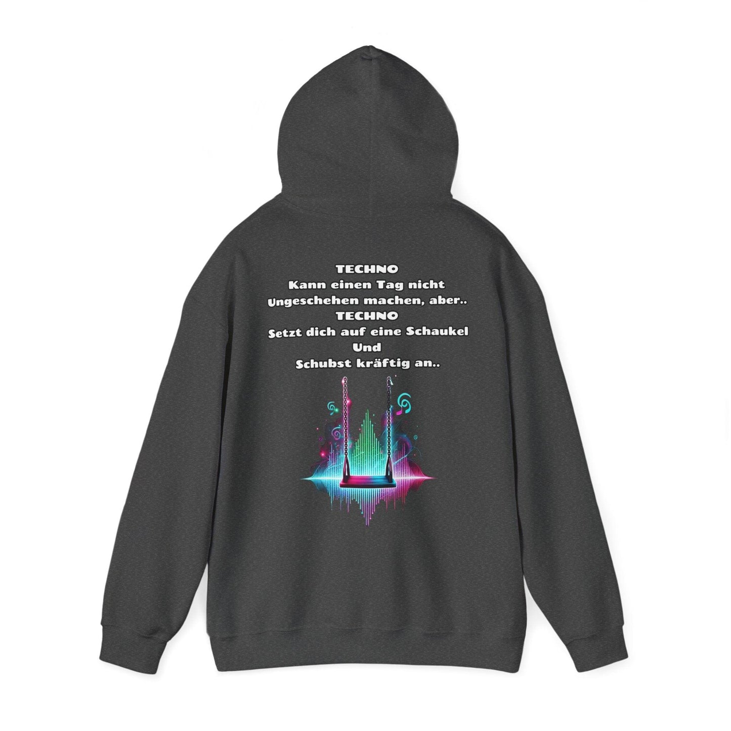 Techno Swing Unisex Hoodie - Schaukel mit Lichtern und Frequenzlinien Design