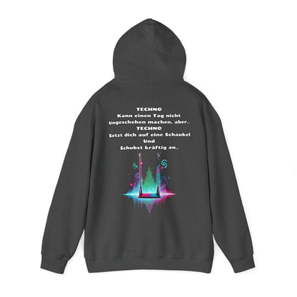 Techno Swing Unisex Hoodie - Schaukel mit Lichtern und Frequenzlinien Design