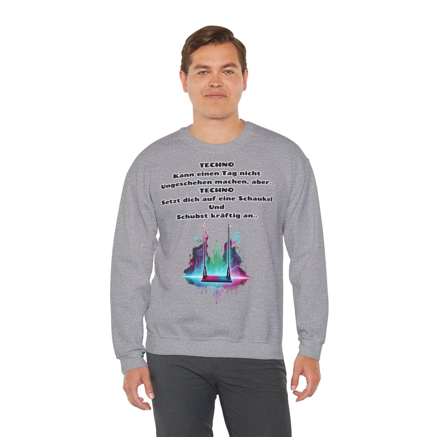 Techno Swing Unisex Sweatshirt - Schaukel mit Lichtern und Frequenzlinien Design