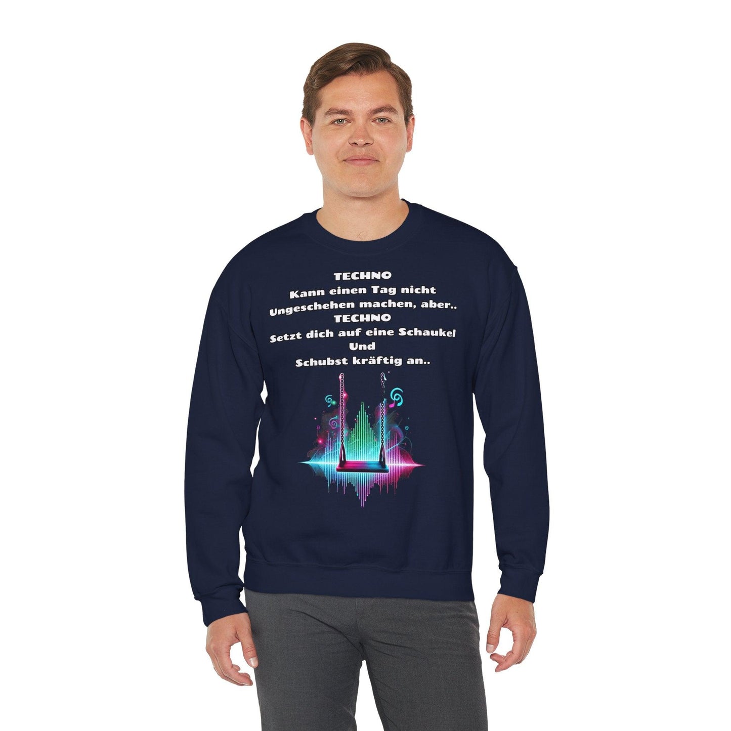 Techno Swing Unisex Sweatshirt - Schaukel mit Lichtern und Frequenzlinien Design