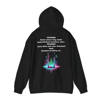 Techno Swing Unisex Hoodie - Schaukel mit Lichtern und Frequenzlinien Design