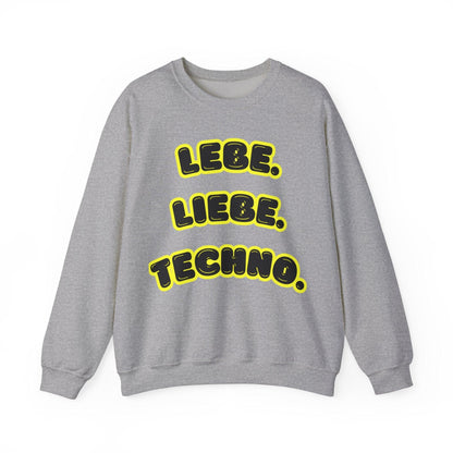 Techno Love Unisex Sweatshirt - Bassline Merch Slogan Gelb Design