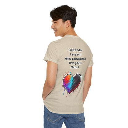 Techno Split Heart Unisex T-Shirt Rückseite - Lieb's oder lass es