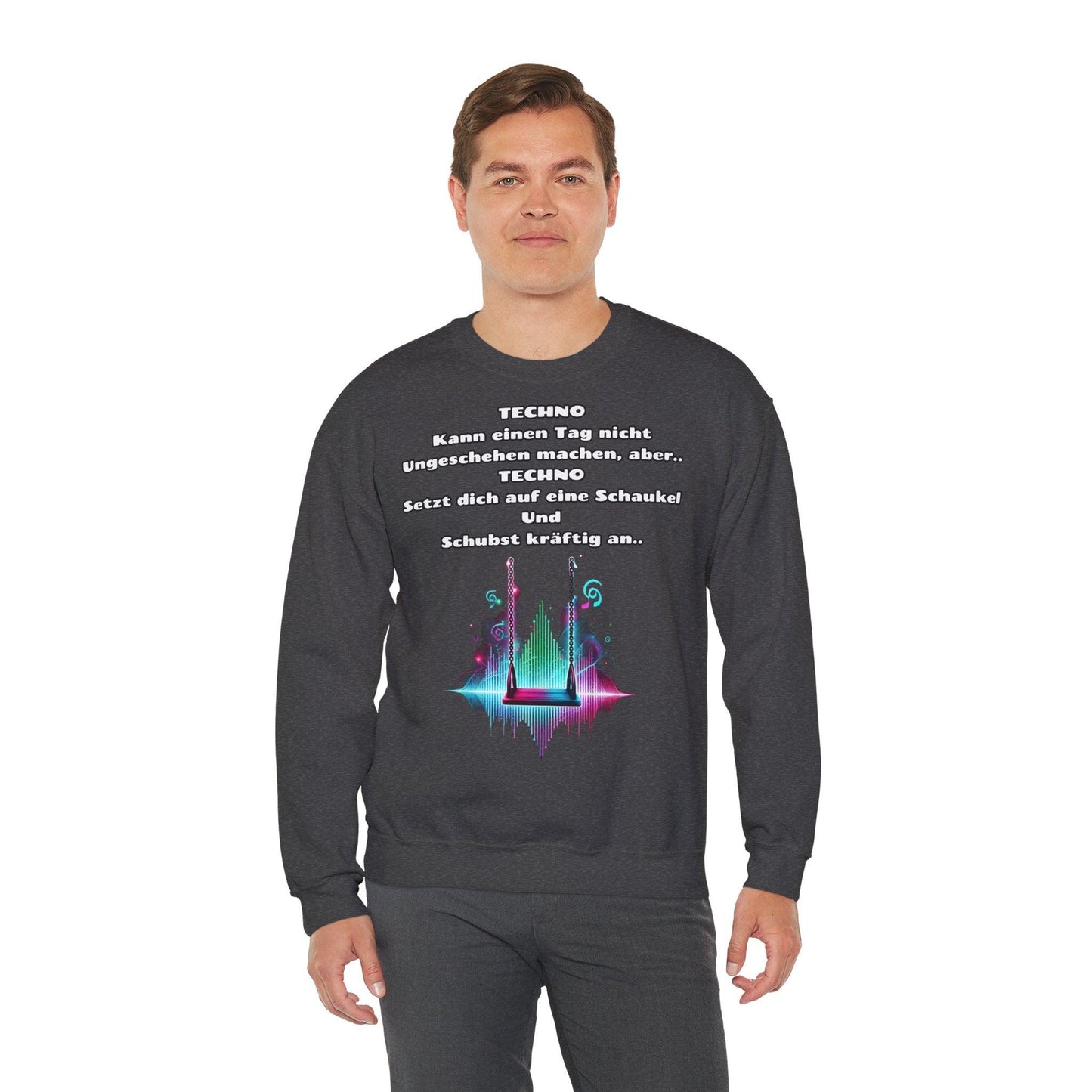 Techno Swing Unisex Sweatshirt - Schaukel mit Lichtern und Frequenzlinien Design