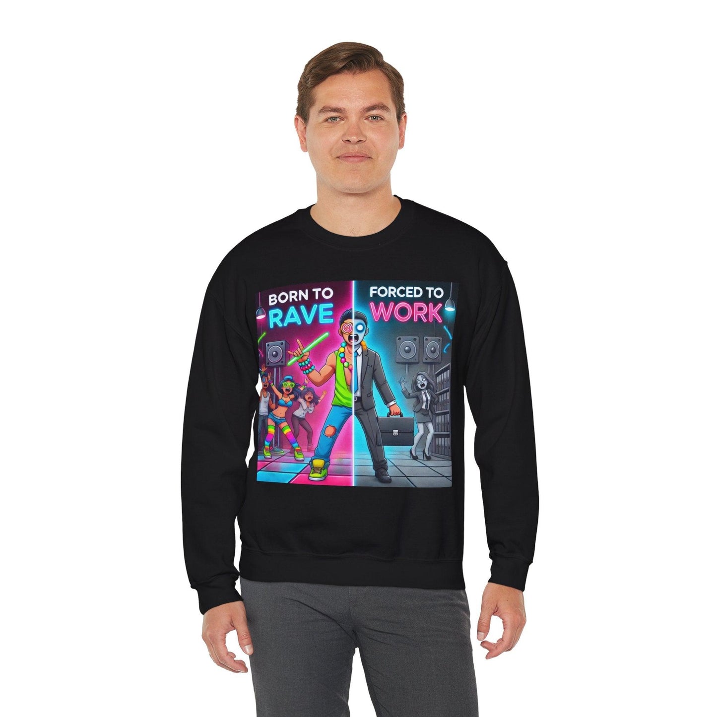 Techno Grafik Unisex Sweatshirt - Rave vs Work Split