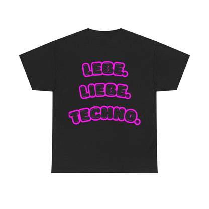Techno Love Unisex Fan T-Shirt - Bassline Merch Slogan Pink Design