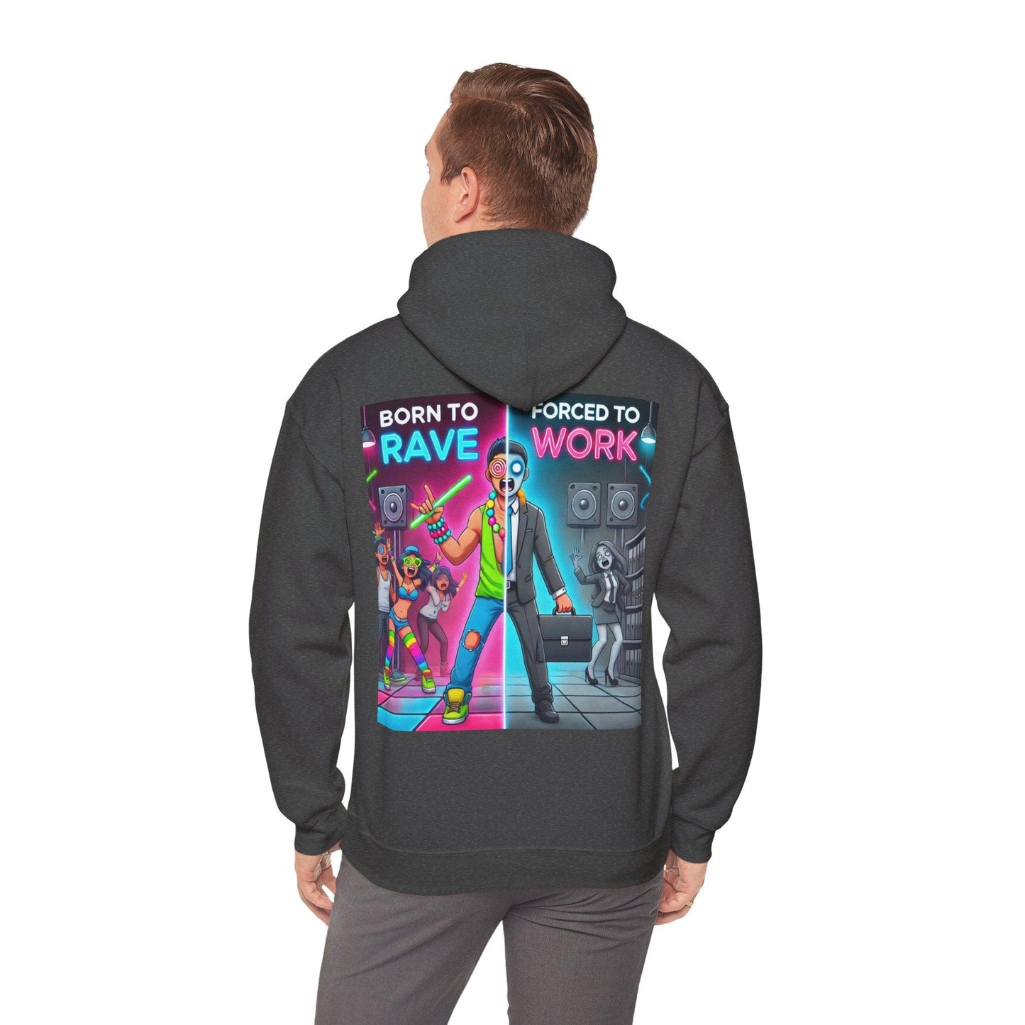 Techno Grafik Unisex Hoodie - Rave vs Work Split