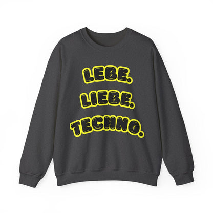 Techno Love Unisex Sweatshirt - Bassline Merch Slogan Gelb Design