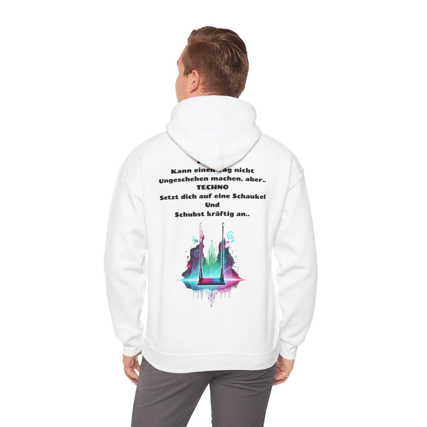 Techno Swing Unisex Hoodie - Schaukel mit Lichtern und Frequenzlinien Design