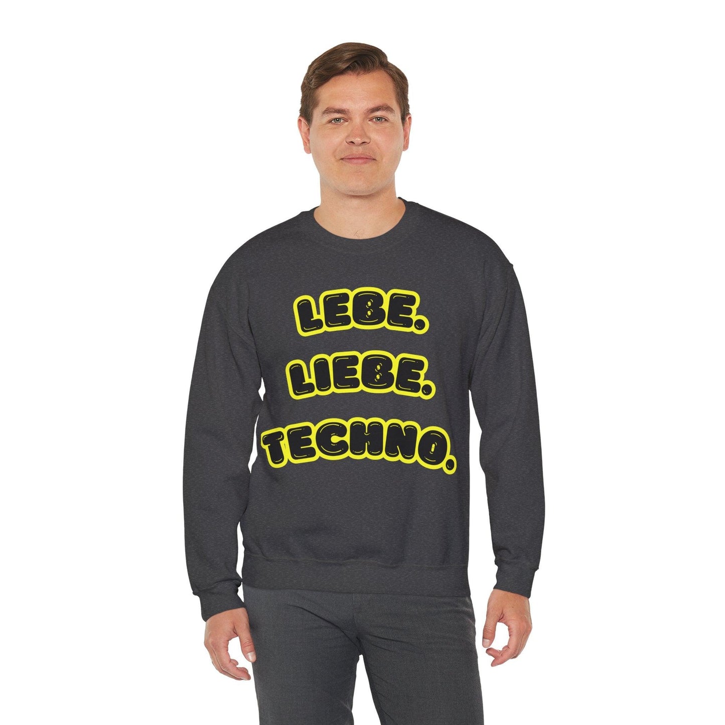 Techno Love Unisex Sweatshirt - Bassline Merch Slogan Gelb Design