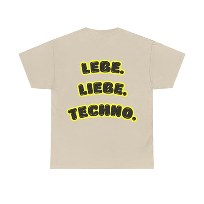 Techno Love Unisex Fan T-Shirt - Bassline Merch Slogan Gelb Design