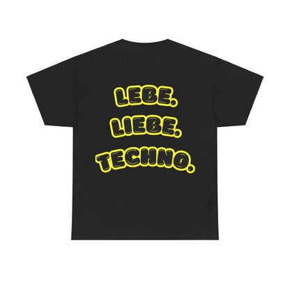 Techno Love Unisex Fan T-Shirt - Bassline Merch Slogan Gelb Design