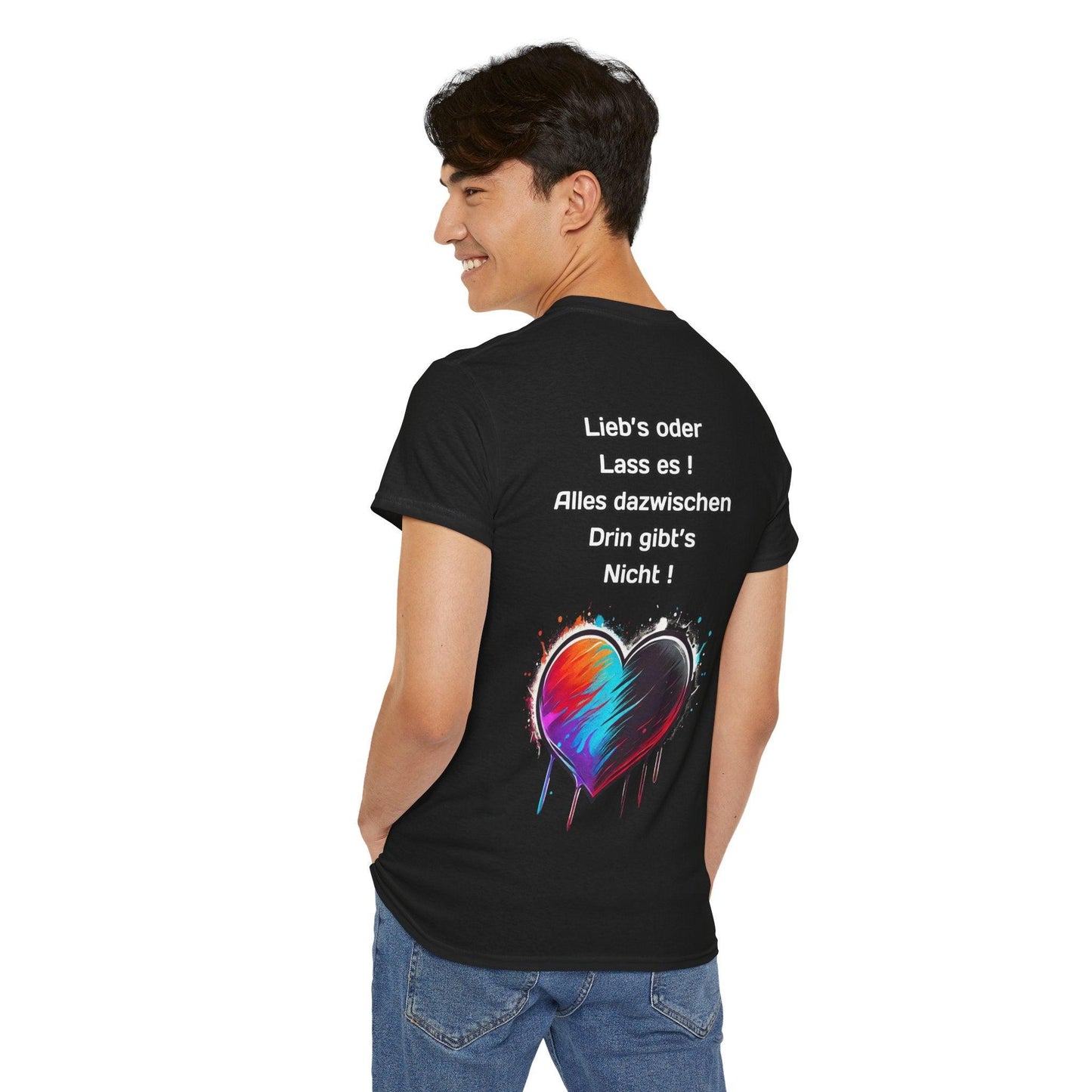 Techno Split Heart Unisex T-Shirt Rückseite - Lieb's oder lass es