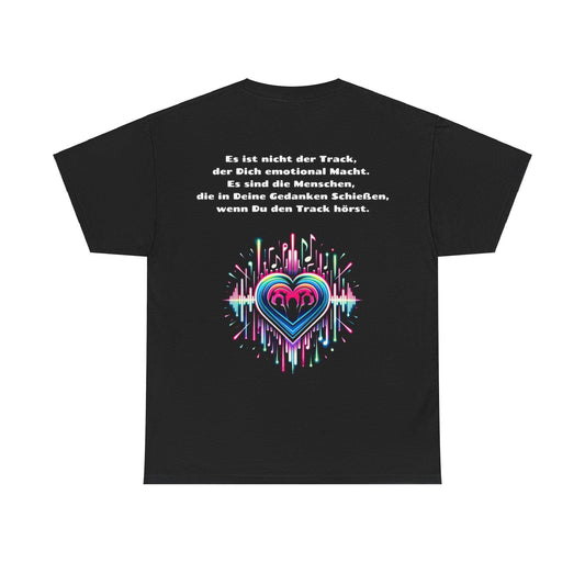Techno Soundwaves Unisex T-Shirt Rückseite mit Herzdesign