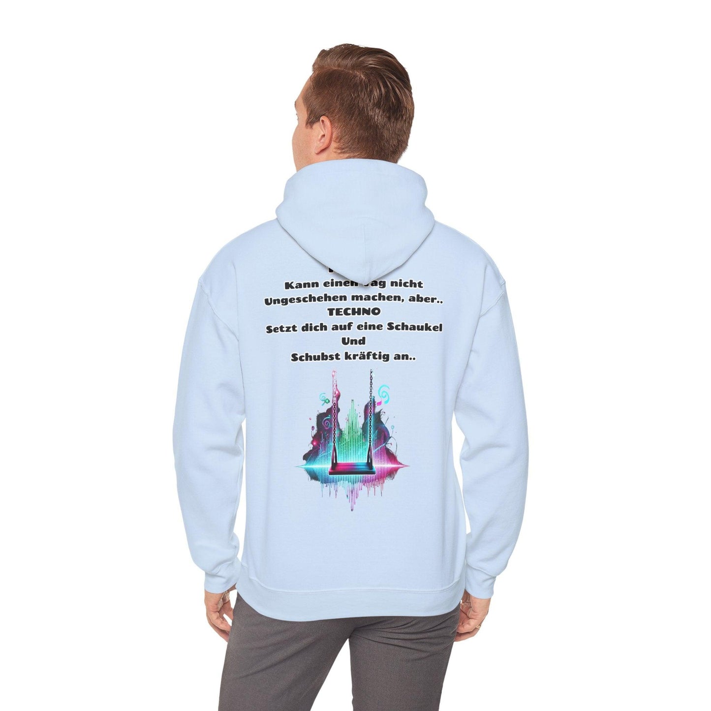 Techno Swing Unisex Hoodie - Schaukel mit Lichtern und Frequenzlinien Design