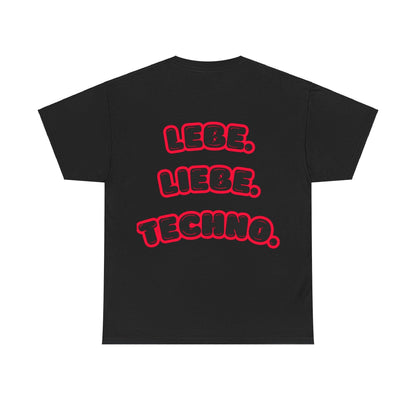 Techno Love Unisex Fan T-Shirt - Bassline Merch Slogan Rot Design