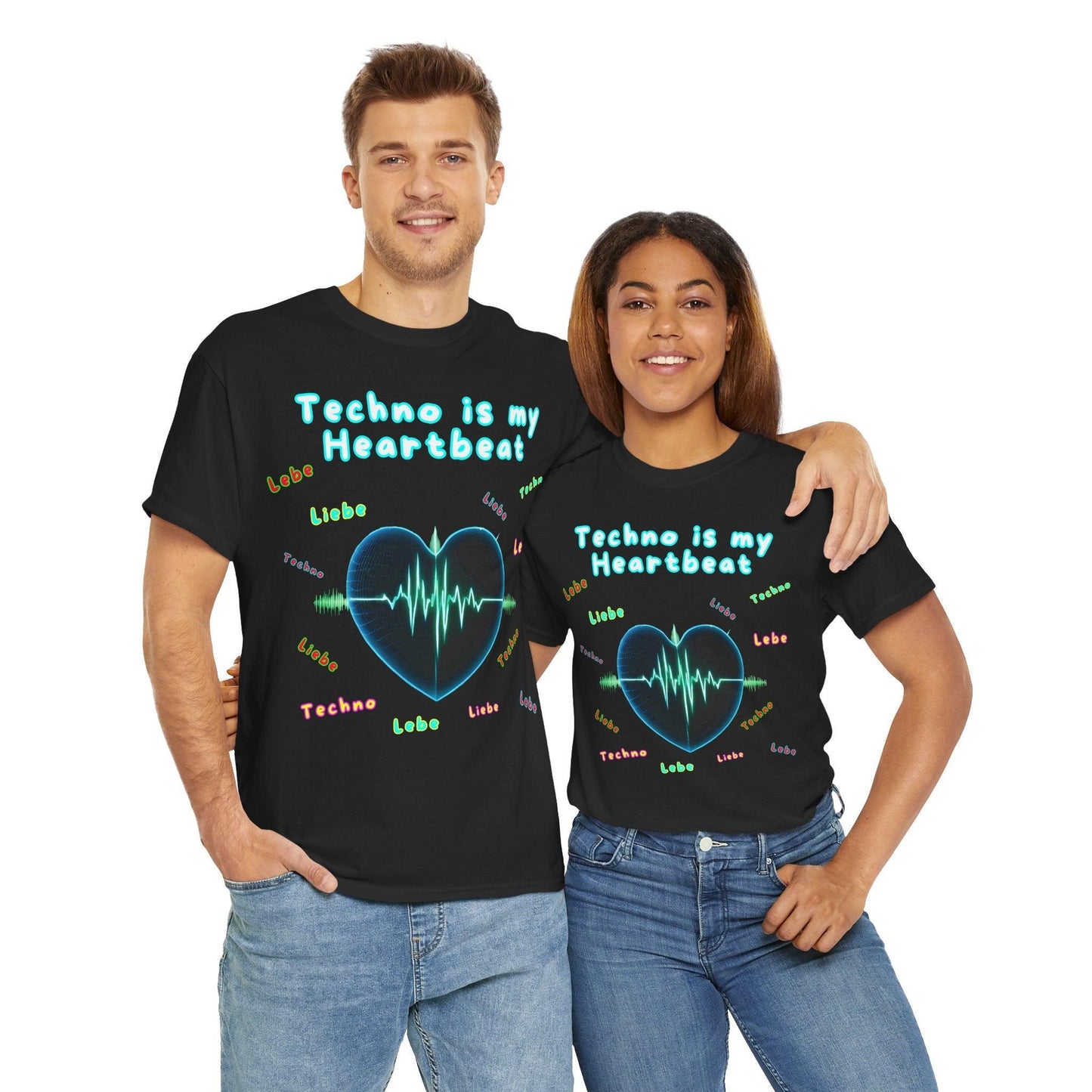 Techno Herzschlag Unisex T-Shirt - Neon Heart Design
