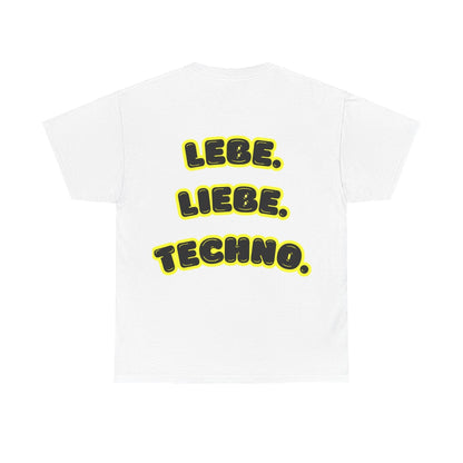 Techno Love Unisex Fan T-Shirt - Bassline Merch Slogan Gelb Design