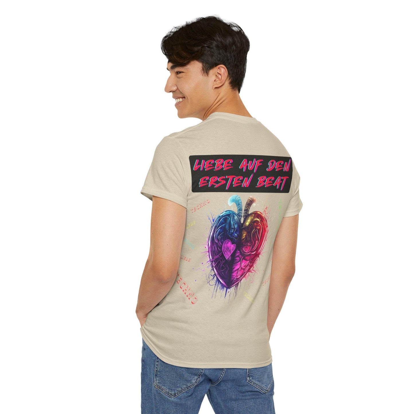 Techno Love Unisex T-Shirt Rückseite - Liebe auf ersten Beat