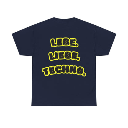 Techno Love Unisex Fan T-Shirt - Bassline Merch Slogan Gelb Design
