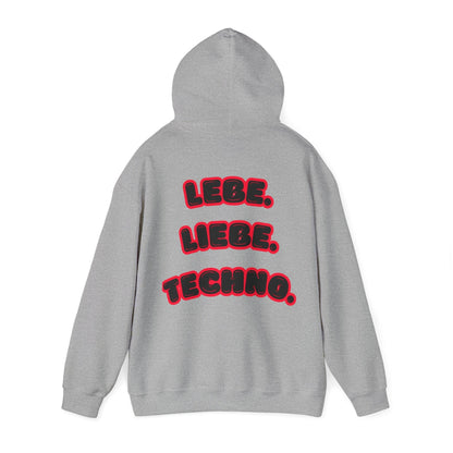 Techno Love Unisex Hoodie - Bassline Merch Slogan Rot Design
