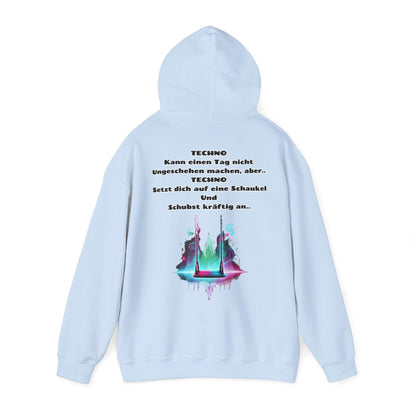 Techno Swing Unisex Hoodie - Schaukel mit Lichtern und Frequenzlinien Design