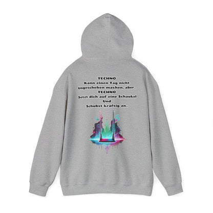 Techno Swing Unisex Hoodie - Schaukel mit Lichtern und Frequenzlinien Design